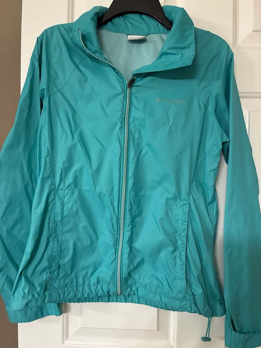 Columbia Teal Blue Lightweight Hooded Full Zip Windbreaker Jacket